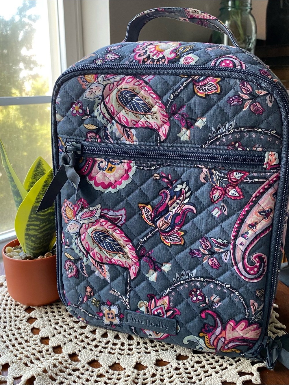 Vera Bradley Gray Floral Quilted Lunchbox Crossbody Insulated Bag NWOT